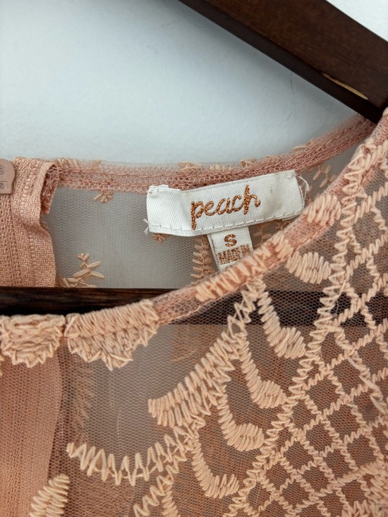 Peach Lace Mesh Puff Sleeve Crop Top Romantic Coquette Sheer Blouse S - Picture 6 of 15